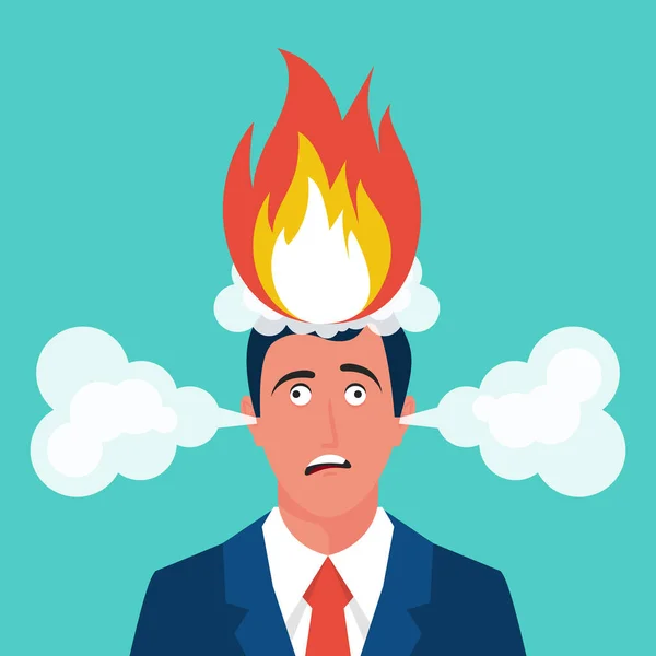 Yanan Kafa Kafasında Ateş Olan Yorgun Bir Adamı Saçında Ateş — Stok Vektör