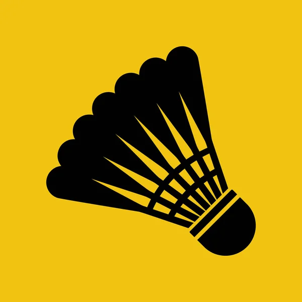 Badminton Siyah Simgesi Için Shuttlecock Düz Tasarımda Uzun Gölgeli Ikonu — Stok Vektör