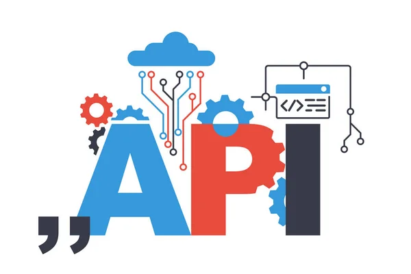 Api 개념입니다 Api 코드의 상징입니다 프로그램을 있어요 플레인 디자인 배경에 — 스톡 벡터