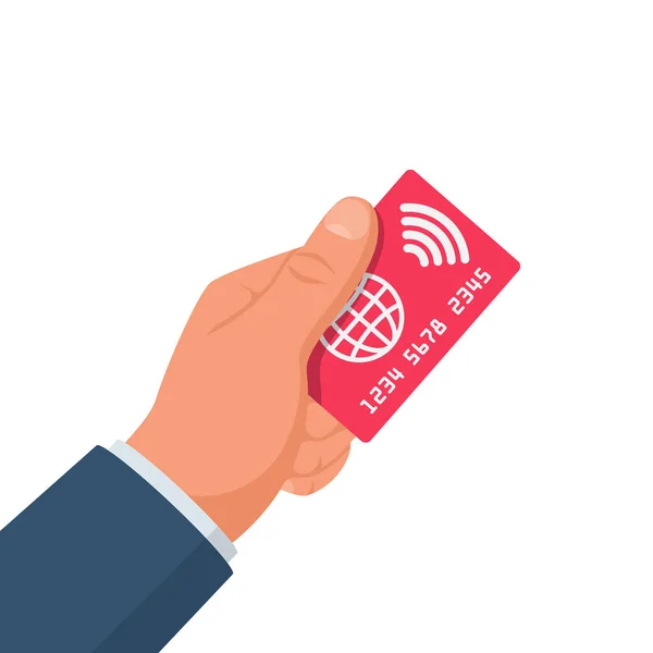 Cartão Crédito Segurar Mão Assina Pagar Dinheiro Plástico Pagamento Compra — Vetor de Stock
