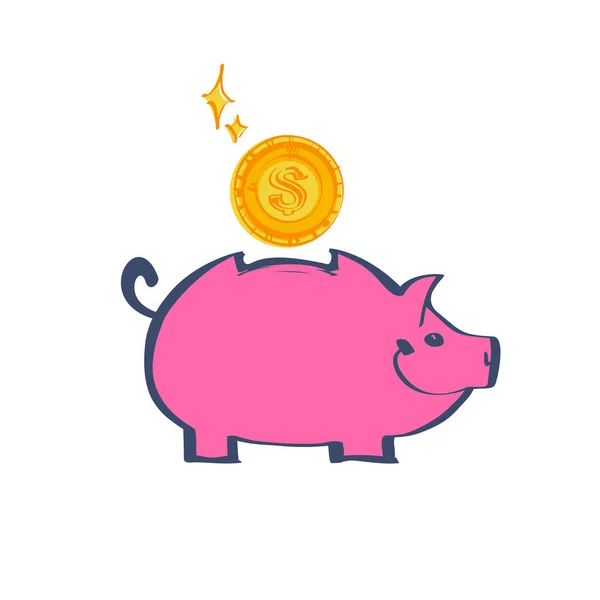 小猪银行里的钱节约资金的概念 矢量示意图设计 被白色背景隔离 硬币放一个小猪银行 卡通素描风格 — 图库矢量图片