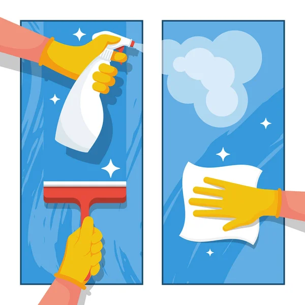 Reinigungsservice Eine Firma Professioneller Reinigungskräfte Wäscht Das Fenster Ausrüstung Zum — Stockvektor