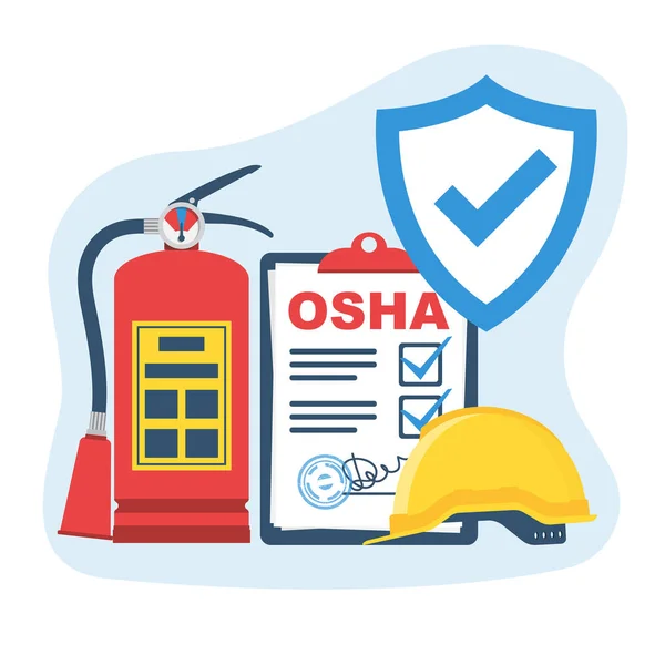 安全規制だ Oshaのコンセプト 労働安全衛生管理 仕事を守る ベクトルイラストフラットデザイン 白地に隔離された — ストックベクタ