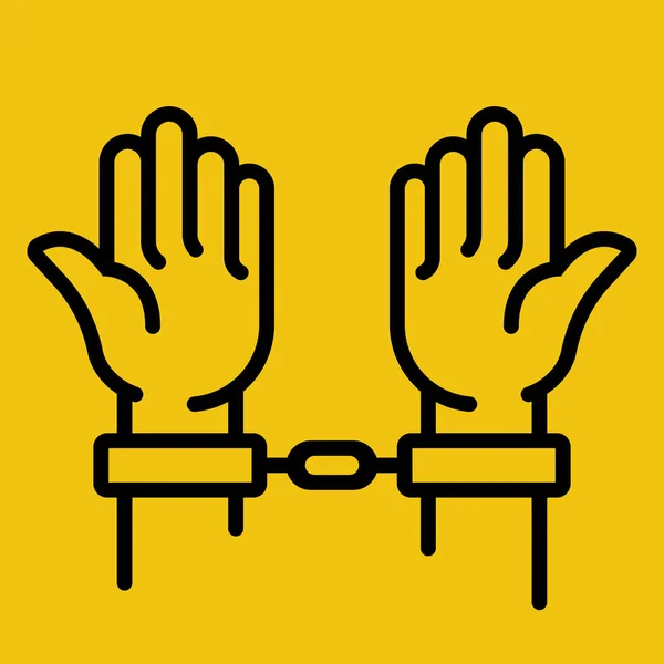 Hände Handschellen Schwarze Linie Symbol Mensch Gefängnis Gefangenenkonzept Vektor Illustration — Stockvektor