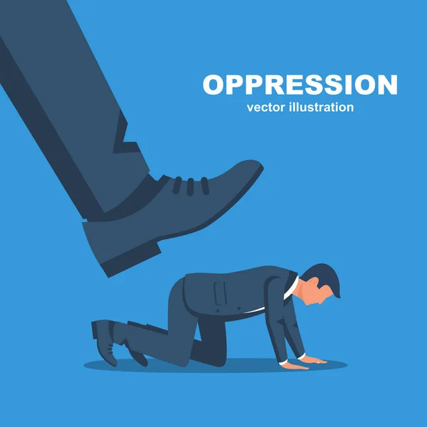 Conceito Opressão Grande Chefe Pressiona Pequeno Empregado Conflito Trabalho Pressão — Vetor de Stock