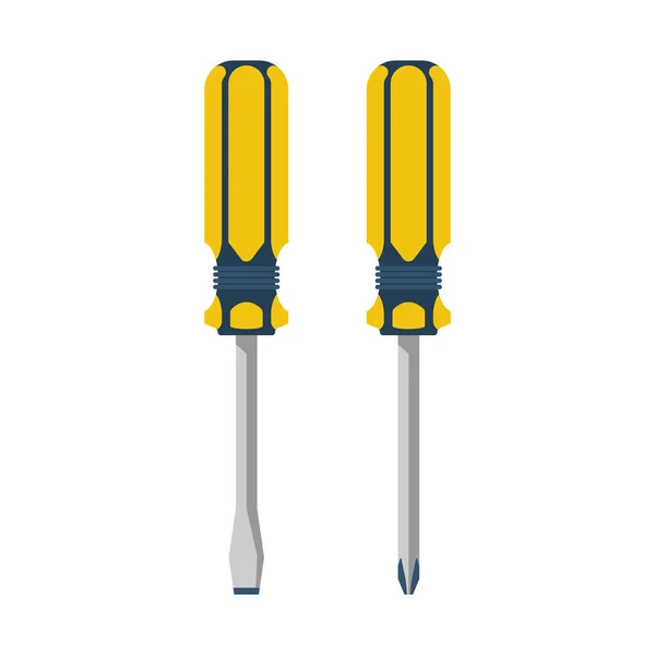 开槽螺丝刀 菲利普螺丝刀 黄色的专业工具隔离在白色背景上 家庭工匠工具 矢量插画平面设计 — 图库矢量图片