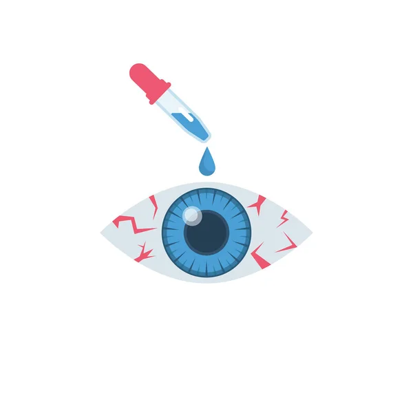 Нездоровый Глаз Бросает Лекарство Глаз Пипеткой Лечение Глаз Капля Лекарств — стоковый вектор