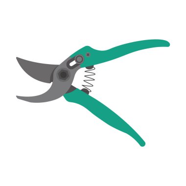 Secateurs düz simgesi. Bahçe makası. Bahçıvanlık yapan kesiciler ağaç kesiyor. Vektör çizimi düz tasarım. Beyaz arkaplanda izole. 