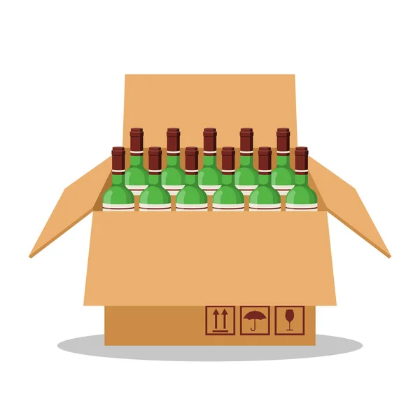 Box Wine Icon Bottles Collectible Wine Open Cardboard Box Vector — Stock Vector