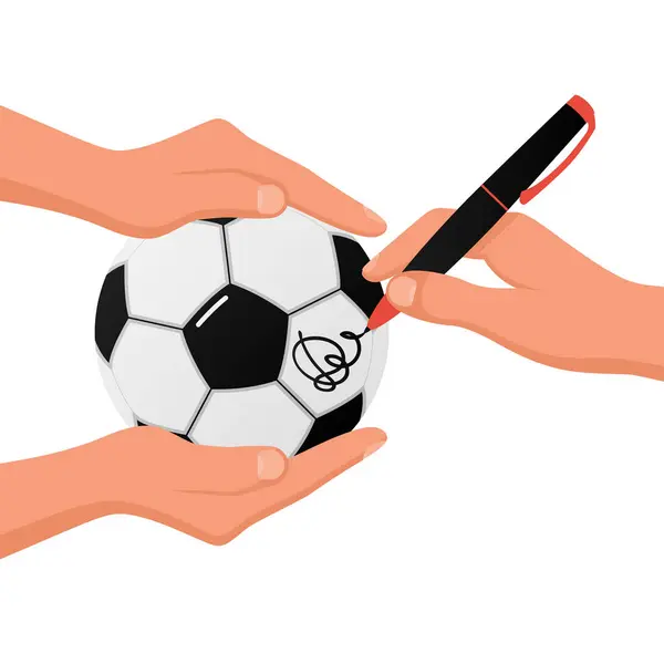 Autograph Ball Athlete Gives Autograph Signingon Soccer Ball Holding Ball — Stock Vector