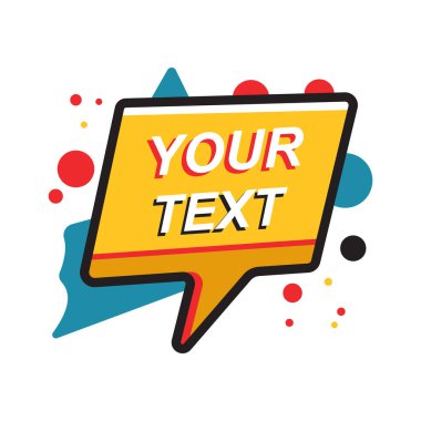 Metin için soyut boşluk. Geometrik şekil. Web ya da baskı tasarımı şablonu. Grafik modası elementleri. Eski renkler ve baloncuk. Vektör çizimi düz tasarım. Beyaz arkaplanda izole.