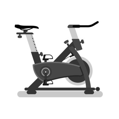 Egzersiz bisikleti beyaz arka planda izole edilmiş. Spor salonunda ya da spor salonunda egzersiz yapmak için dönüşümlü bisiklet. Vektör illüstrasyon düz tasarım.
