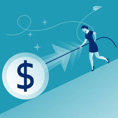 Para için çok çalışmak. İşadamı kadın bir dolar kaldırdı. Sıkı çalışma konsepti. Finansal sorun. Vektör çizimi düz tasarım. Beyaz arkaplanda izole.