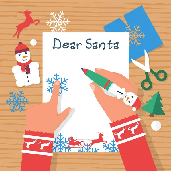 Child Table Writing Letter Santa Claus Wish List Merry Christmas — Stock Vector