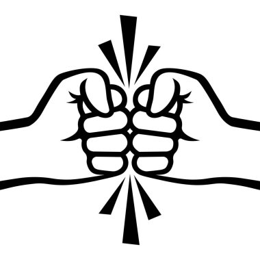 Çatışma konsepti siyah çizgi simgesi. Kavgada iki yumruk sıkıştı. İş adamlarının anlaşmazlıkları. İş çatışması resimleri, tartışmalar. Vektör tasarımı. Beyaz arkaplanda izole.