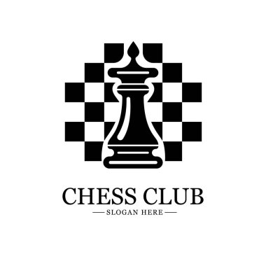 Satranç logosu. Minimum vektör logosu tasarımı. Sarı arka planda izole edilmiş. Vektör illüstrasyon düz tasarım.