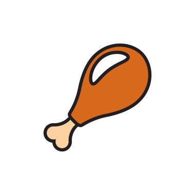 Tavuk budu ikonu. Siyah siluet fast food sembolü. Beyaz arka planda izole edilmiş tavuk butları. Kızarmış lezzetli but. Vektör illüstrasyon düz tasarım.