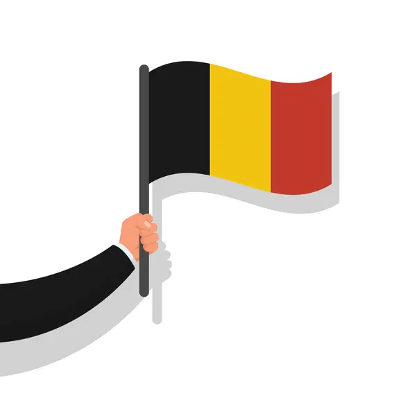 Бельгийский Флаг Руке Рука Флагом Бельгии Векторная Иллюстрация Плоская Конструкция Стоковый вектор