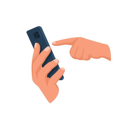 Akıllı telefon elindeydi. Boş ekran akıllı telefon. Vektör illüstrasyon düz stil. Beyaz arka planda izole edilmiş. Tasarım şablonu. Cep telefonu.