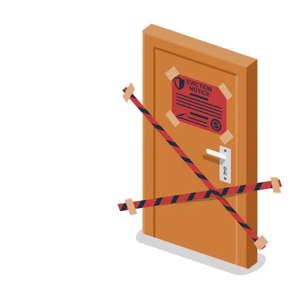 Räumungsbescheid Weißes Laken Der Tür Stoppschild Eingang Schlüssel Schlüsselloch Der Stockillustration