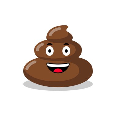 Shit face, cartoon icon. Poop icon, with a smile on face. Brown dung with eye and mouth. Emoji from app. Vector illustration flat design. Isolated on white background.
