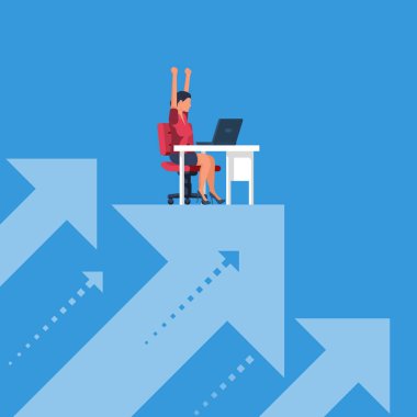 İş yerinde başarıya ulaşmak. Sıkı çalışma kariyer büyümesine yol açar. İş metaforu. Profesyonel ilerleme. Vektör çizimi düz tasarım. Beyaz arkaplanda izole.