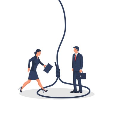 Trap concept. Man and a woman are trapped. Business metaphor. Vector illustration flat design. Isolated on a white background. People were caught in a rope loop.  clipart