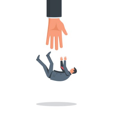 Rescue businessman. Business helping concept. Businessman gives a helping hand falling man. To give help man, metaphor. Vector illustration flat design. Isolated on white background.