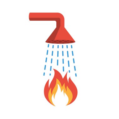 Su sisi aplikatörü. Su sisi uygulayıcısı ISO 7010. İtfaiye ekipman sinyali. Vektör çizimi düz tasarım. Beyaz bir arkaplanda izole edilmiş.