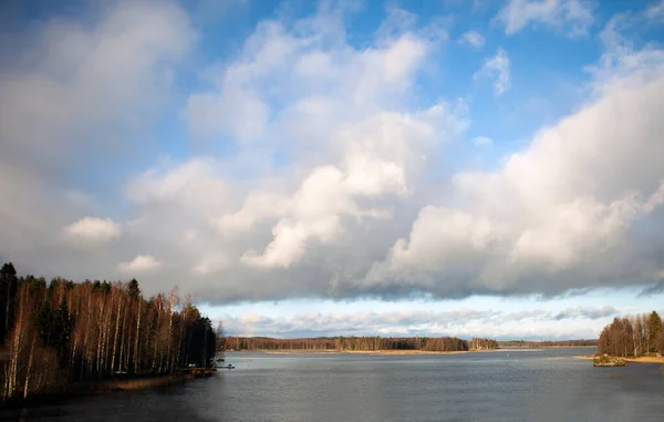 Amazing Clouds Lake Finland Sky Blue Sky Clouds Sun Reflection — Stock Photo, Image