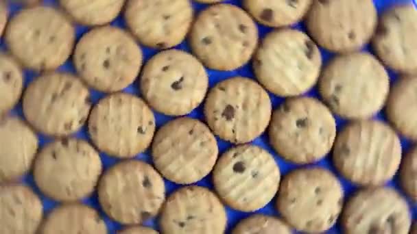 Koekjes Met Chocolade Blauwe Oppervlakken Roteren Snel Hoge Kwaliteit Beeldmateriaal — Stockvideo