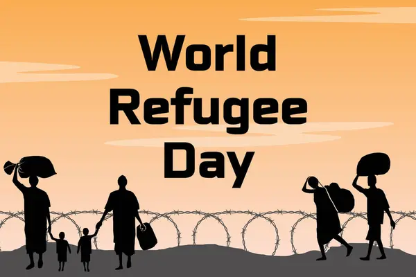 stock image Silhouette of refugee for world refugee day.  Refugee silhouette for world refugee day. World refugee day silhouette on sunrise background.