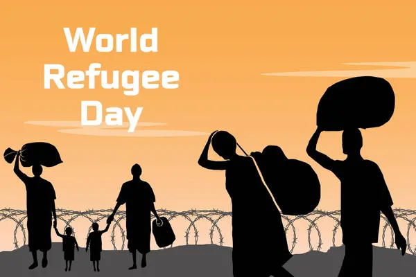 stock image Silhouette of refugee for world refugee day.  Refugee silhouette for world refugee day. World refugee day silhouette on sunrise background.