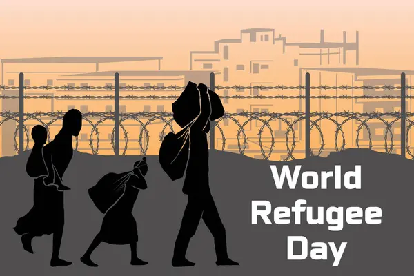 stock image Silhouette of refugee for world refugee day.  Refugee silhouette for world refugee day. World refugee day silhouette on sunrise background.