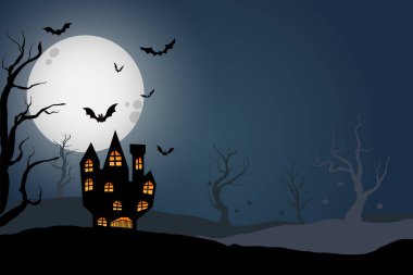 Cadılar Bayramı silueti manzara çizimi.