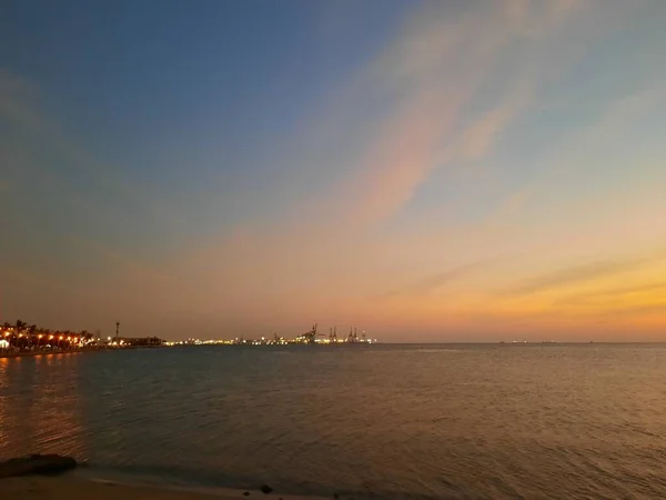 Piękny Zachód Słońca Jeddah Corniche Kornisza Jeddah Znana Również Jako — Zdjęcie stockowe