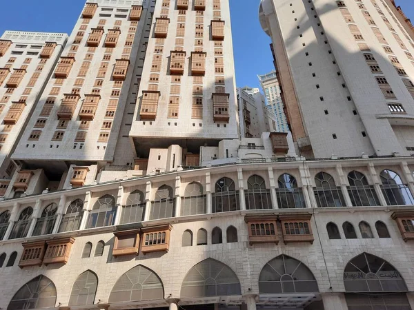Bela Vista Edifícios Residenciais Hotéis Frente Masjid Haram Meca Arábia — Fotografia de Stock