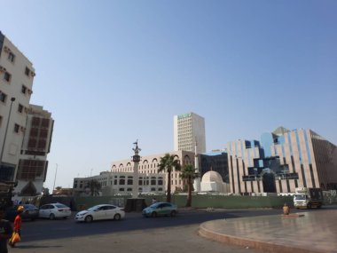 A view of buildings, and streets in Balad, the commercial center and main area of Jeddah, Saudi Arabia.