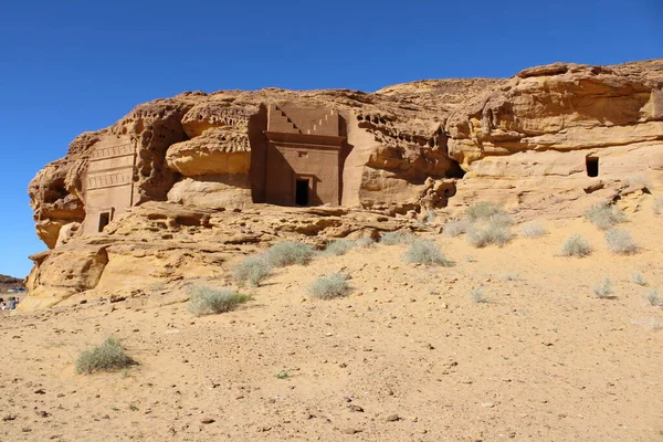 Hermosa Vista Diurna Del Sitio Arqueológico Hegra Madain Saleh Ula —  Fotos de Stock