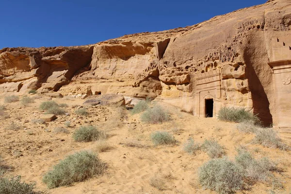 Hermosa Vista Diurna Del Sitio Arqueológico Hegra Madain Saleh Ula — Foto de Stock