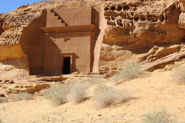 Krásný Denní Pohled Archeologické Naleziště Hegra Madain Saleh Ule Saúdská — Stock fotografie