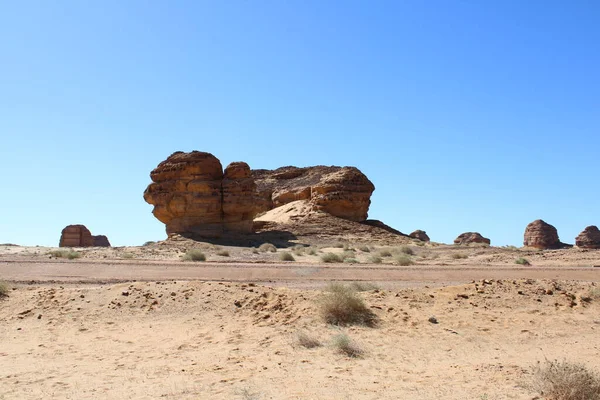 Hermosa Vista Diurna Del Sitio Arqueológico Hegra Madain Saleh Ula —  Fotos de Stock