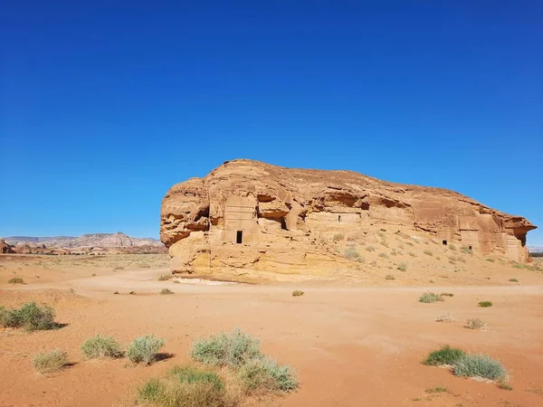  El-Ula, Suudi Arabistan 'daki Madain Saleh arkeolojik sahasının güzel gündüz manzarası.