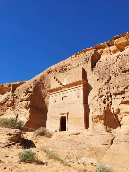 Hermosa Vista Diurna Del Sitio Arqueológico Hegra Madain Saleh Ula —  Fotos de Stock