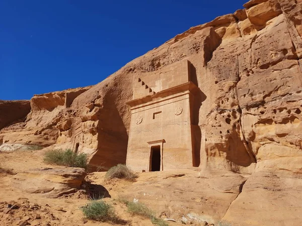 Όμορφη Θέα Ημέρας Του Αρχαιολογικού Χώρου Hegra Madain Saleh Στην — Φωτογραφία Αρχείου