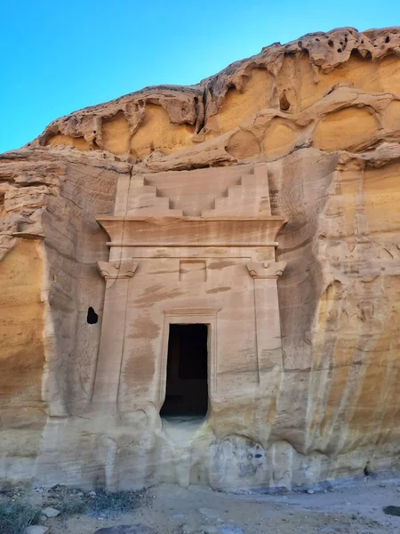 Hermosa Vista Diurna Del Sitio Arqueológico Hegra Madain Saleh Ula — Foto de Stock