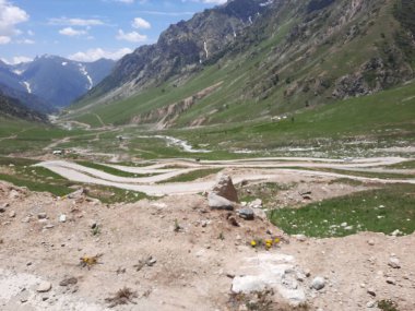 Gilgit-Baltistan 'daki Burzil Geçidi' nin güzel bir manzarası. Burzil Geçidi Pakistan 'ın Gilgit-Baltistan bölgesinde yüksek bir dağ geçididir.. 