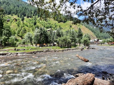  Kaşmir 'in Neelum Vadisi' ndeki Taobat Bala 'nın nefes kesici doğal güzelliği. Bu bölgede yemyeşil ağaçlarla, yüksek dağlarla ve ışıl ışıl akan pınarlarla dolu çarpıcı bir vadi var..