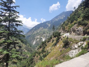 Yeşil manzaralardan, yüksek tepelerden ve gelişen ağaçlardan oluşan büyüleyici bir gündüz manzarası Kashmir 'in Neelum Vadisi' ndeki Jagran Vadisi 'nde tünemiş olan Shal köyünün etrafını sarmış durumda..