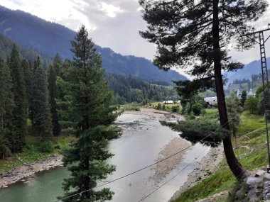 Kaşmir 'deki Neelum Vadisi' nin göz kamaştırıcı gündüz manzarası. Kaşmir 'deki Neelum Vadisi nefes kesici bir yerdir. Bereketli yeşil manzarası, uzun ağaçları ve canlı yeşilliği cennete benzer bir manzara yaratır..